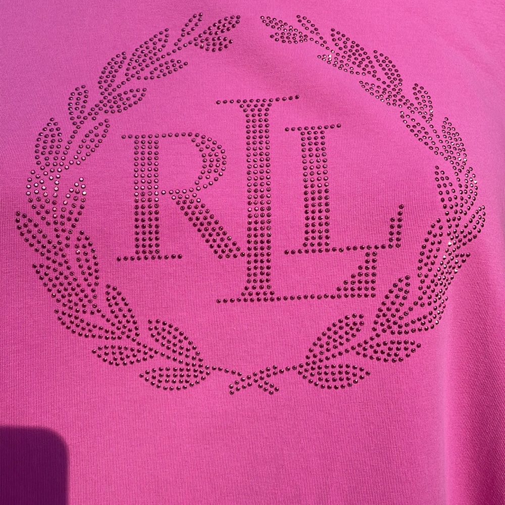 Lauren Ralph Lauren Black Label Pink Crest Studded Logo Tee Shirt in pink 2X